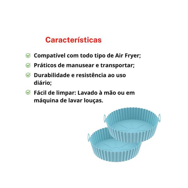 Imagem de Kit 2 Forma Silicone Air Fryer Microondas Redonda Reforçada