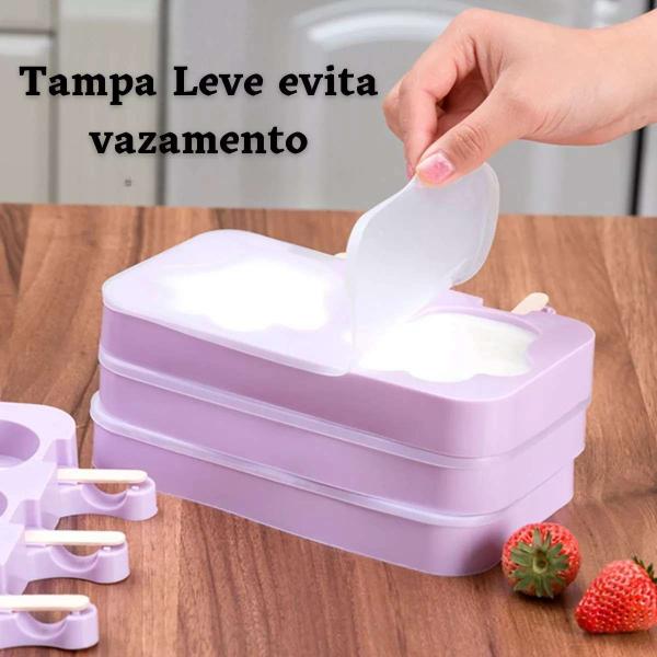 Imagem de Kit 2 Formas 6 Sorvetes Picolé Silicone 100 Palitos E Tampa