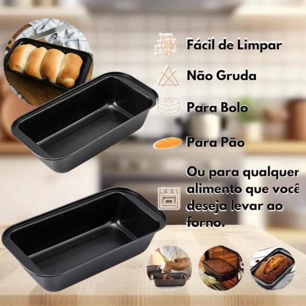 Imagem de Kit 2 Formas De Aço Resistente Retangular Para Pães E Bolos Assadeira Antiaderente 123Util