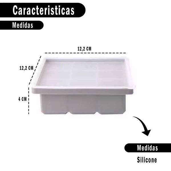 Imagem de Kit 2 Formas de Silicone Para Gelo Quadrada 9 Cubos Para Cozinha Com Tampa Utensílio de Casa 221309