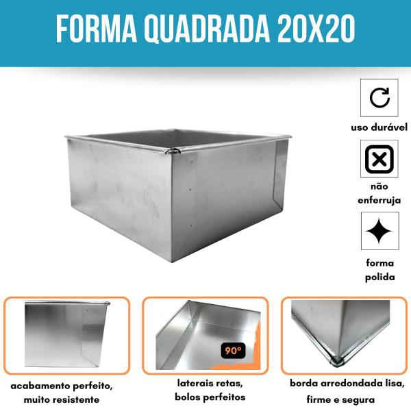 Imagem de Kit 2 formas quadradas para bolo altas 20x20x10 alumínio