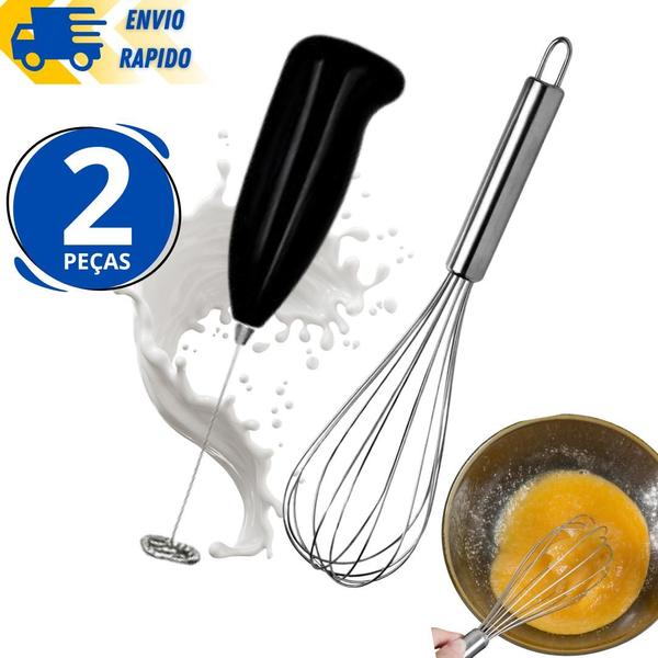 Imagem de Kit 2 Fouet Inox Batedor de Ovos e Mixer Automático Misturador de Bebidas Utensílio de Cozinha