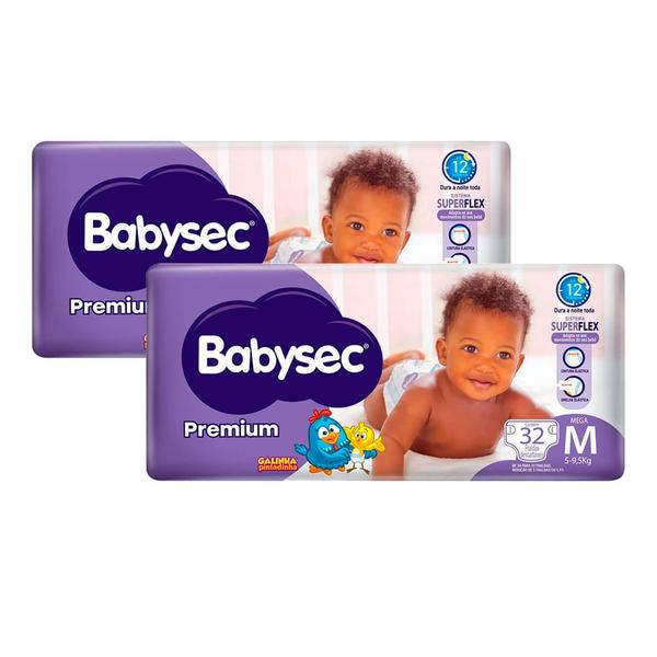 Imagem de Kit 2 Fralda Babysec Premium Tamanho M Pacote Mega 32 Fraldas Descartáveis cada