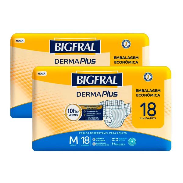 Imagem de Kit 2 Fralda Bigfral Derma Plus Econômica M 18 Unidades cada