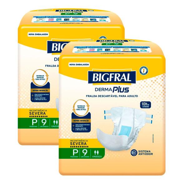 Imagem de Kit 2 Fralda Bigfral Derma Plus P 9 Unidades Cada