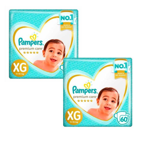 Imagem de Kit 2 Fralda Descartável Pampers Premium Care XG 60 Unidades cada