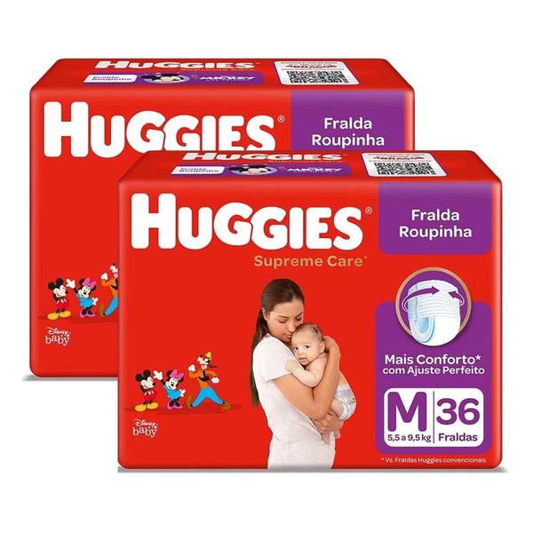 Imagem de Kit 2 Fralda Huggies Roupinha Supreme Care M 72 Unidades