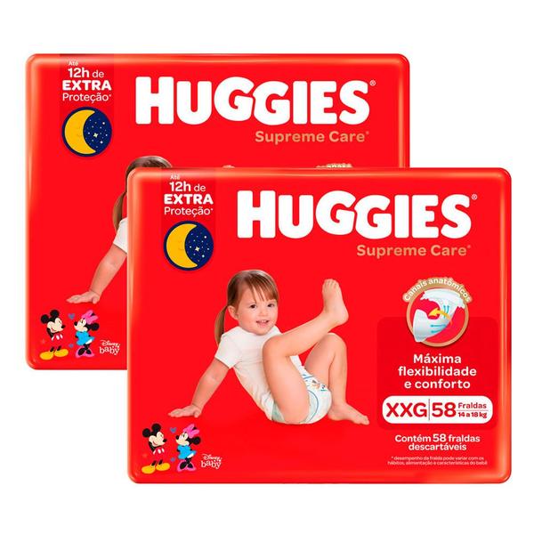 Imagem de Kit 2 Fralda Huggies Supreme Care Tamanho XXG 58 Fraldas Descartáveis cada