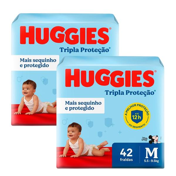 Imagem de Kit 2 Fralda Huggies Tripla Proteção Mega M - Com 84 Tiras