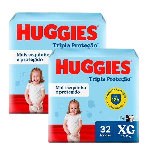 Imagem de Kit 2 Fralda Huggies Tripla Proteção Mega XG - Com 64 Tiras