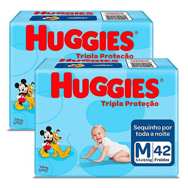 Imagem de Kit 2 Fralda Huggies Tripla Proteção Tamanho M Pacote Mega com 42 Unidades cada