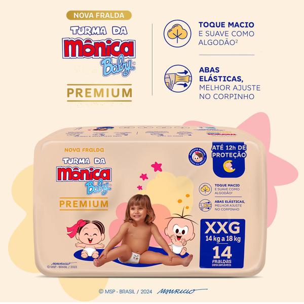 Imagem de Kit 2 Fralda Turma da Mônica Baby Premium Jumbo XXG com 14un cada