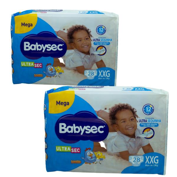 Imagem de Kit 2 Fraldas Babysec Ultra Sec Mega Tam XXG Mais 13kg- 28 unidades cada pacote.