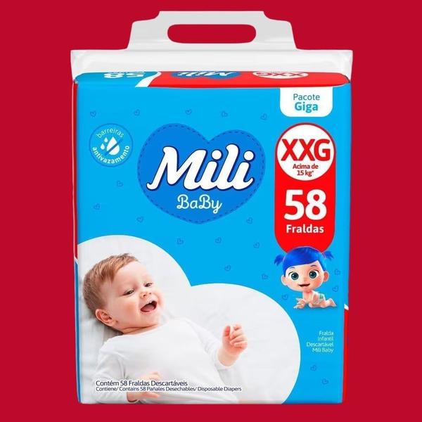 Imagem de Kit 2 Fraldas Mili Baby Pacote Giga Tam XXG 58 Unidades Mili