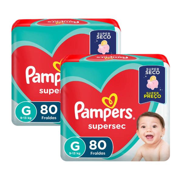 Imagem de Kit 2 Fraldas Pampers Infantil  Supersec G com 80 fraldas