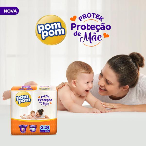 Imagem de Kit 2 Fraldas Pom Pom Protek Proteção de Mãe Jumbo G com 24un cada