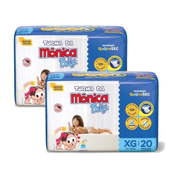 Imagem de Kit 2 Fraldas Turma da Mônica Baby Jumbo XG com 20un cada