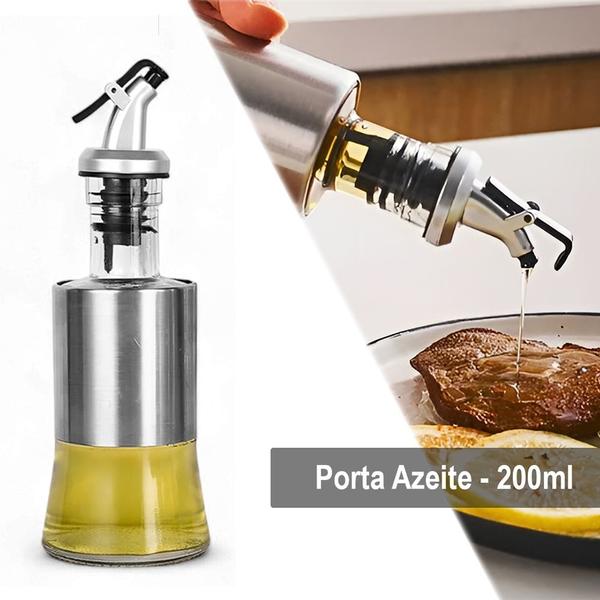 Imagem de Kit 2 Frascos Porta Azeite Óleo Vinagre 200ml Galheteiro Vidro Aço Inox com Bico Prático