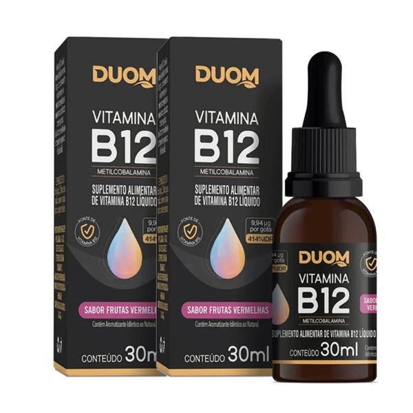 Imagem de Kit 2 Frascos Vitamina B12 em Gotas 30ml Sabor Frutas Vermelhas Duom