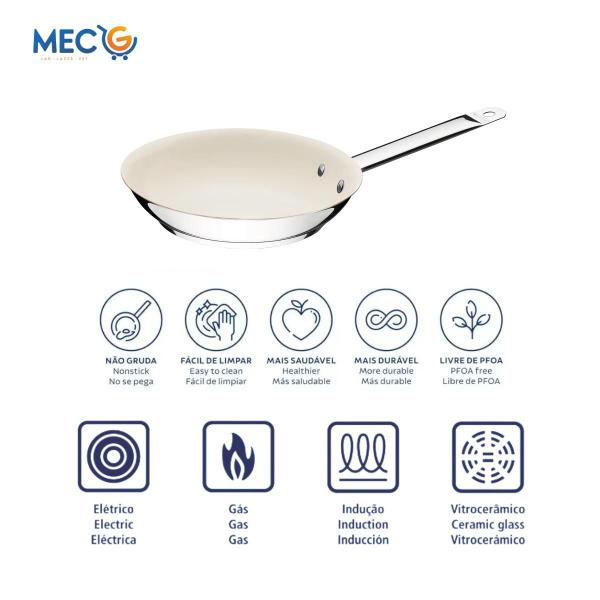 Kit 2 Frigideira Profissional Cerâmica Rasa Bege Tramontina Gourmet Chef Restaurante Cozinha Indução - TRAMONTINA FARROUPILHA S/A IND. MET. Imagem de Kit 2 Frigideira Profissional Cerâmica Rasa Bege Tramontina Gourmet Chef Restaurante Cozinha Indução