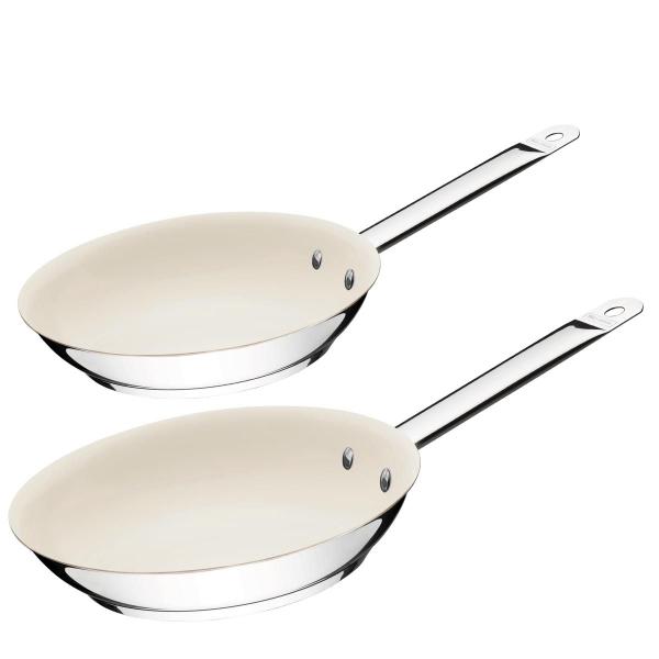 Kit 2 Frigideira Profissional Cerâmica Rasa Bege Tramontina Gourmet Chef Restaurante Cozinha Indução - TRAMONTINA FARROUPILHA S/A IND. MET. Imagem de Kit 2 Frigideira Profissional Cerâmica Rasa Bege Tramontina Gourmet Chef Restaurante Cozinha Indução