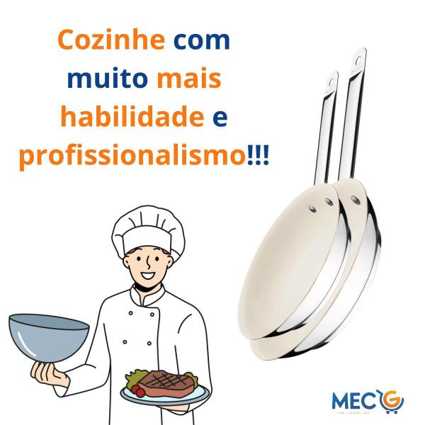Kit 2 Frigideira Profissional Cerâmica Rasa Bege Tramontina Gourmet Chef Restaurante Cozinha Indução - TRAMONTINA FARROUPILHA S/A IND. MET. Imagem de Kit 2 Frigideira Profissional Cerâmica Rasa Bege Tramontina Gourmet Chef Restaurante Cozinha Indução