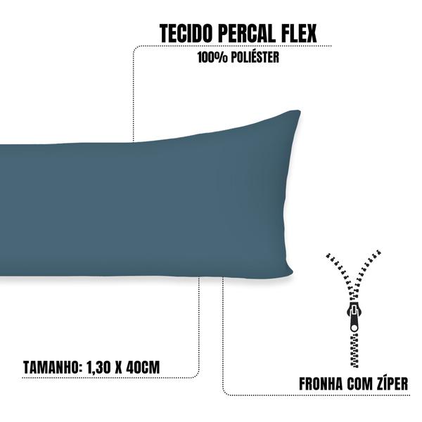 Imagem de Kit 2 Fronhas 1,30x40 C/ Zíper Percal Flex 400 fios Travesseiro de Corpo Xuxão Toque Macio