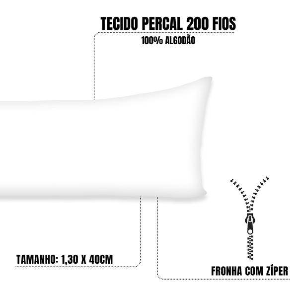 Imagem de Kit 2 Fronhas 1,30x40 C/ Zíper Travesseiro de Corpo Xuxão 100% Algodão 200 fios