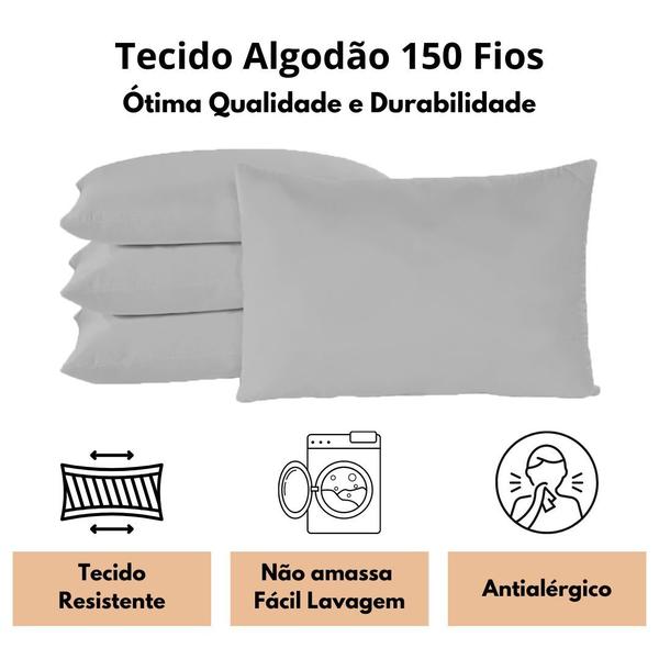 Imagem de Kit 2 Fronhas Cinza Algodão Percal 150 Fios Para Travesseiros