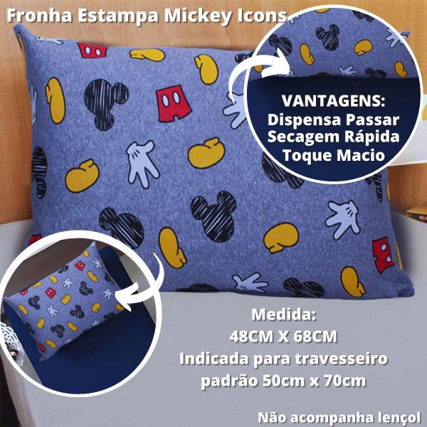 Imagem de Kit 2 Fronhas Mickey Mouse Infantil Meninos 48cm x 68cm Portallar