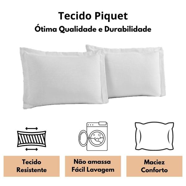 Imagem de Kit 2 Fronhas Porta Travesseiro 50x70 Piquet Branco Algodão