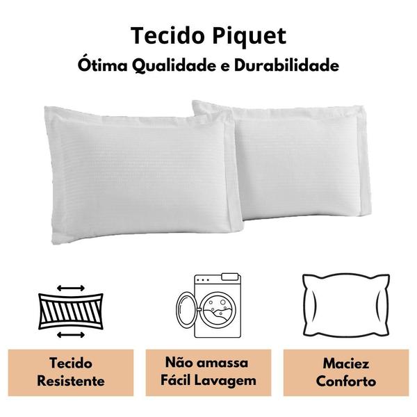 Imagem de Kit 2 Fronhas Porta Travesseiro 50x70 Piquet Liso Branco