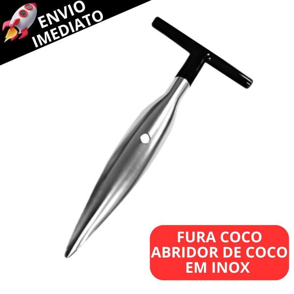 Imagem de Kit 2 Fura Coco Abridor Manual Em Inox Profissional Rápido e Prático Fura Abre Cabo Emborrachado