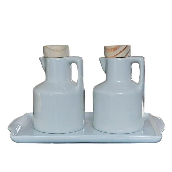 Imagem de Kit 2 Galheteiro 100ml Azeite e Vinagre + Bandeja - Porcelana