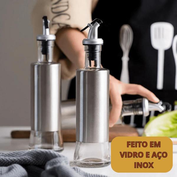 Imagem de Kit 2 Galheteiro Azeite Porta Condimento Vinagre Vidro Aço Inox com Dosador