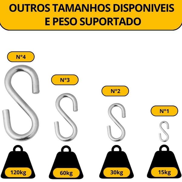 Imagem de Kit 2 Gancho Tipo S Suporte Cabide Aço Multiuso Cozinha Organizador Saco Pancada N4