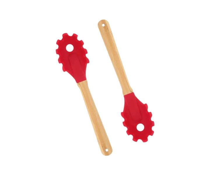 Imagem de Kit 2 Garfos Para Massas de Silicone Cabo de Bamboo Mor Vermelho