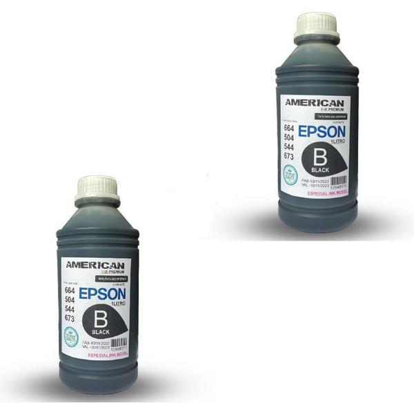 Imagem de Kit 2 Garrafa De 1L De Tinta Preto Para Recarga Deskjet 673