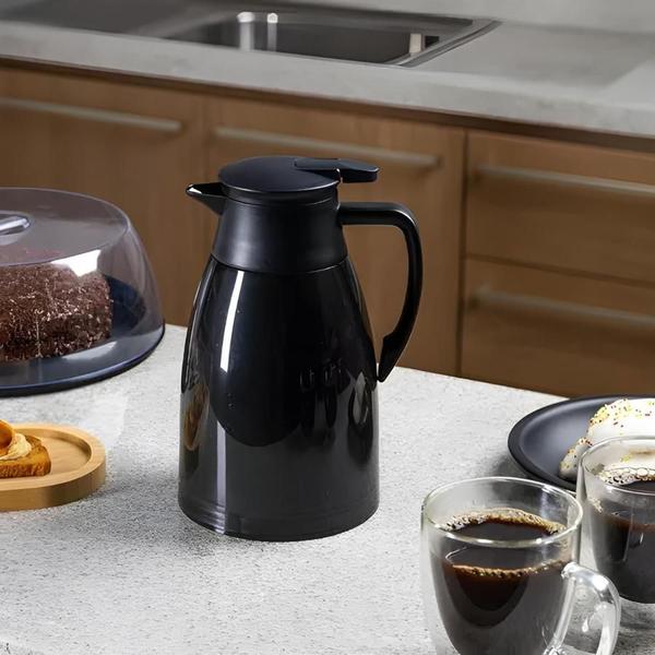 Imagem de Kit 2 Garrafa Térmica Bule Com Gatilho Antigotas 650ml Café Chá Uz Preto