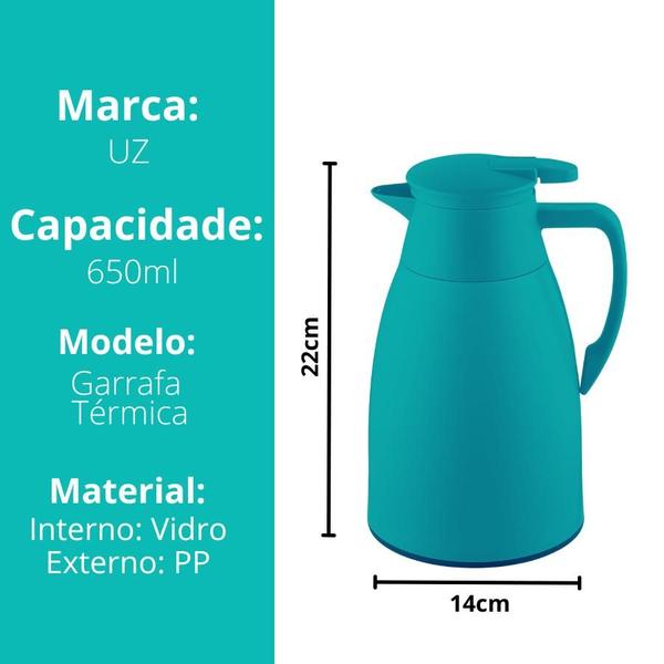 Imagem de Kit 2 Garrafa Térmica Bule Com Gatilho Antigotas 650ml Café Chá Uz Preto