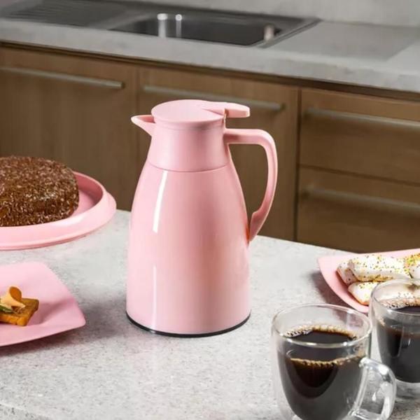 Imagem de Kit 2 Garrafa Térmica Bule Com Gatilho Antigotas 650ml Café Chá Uz Rosa