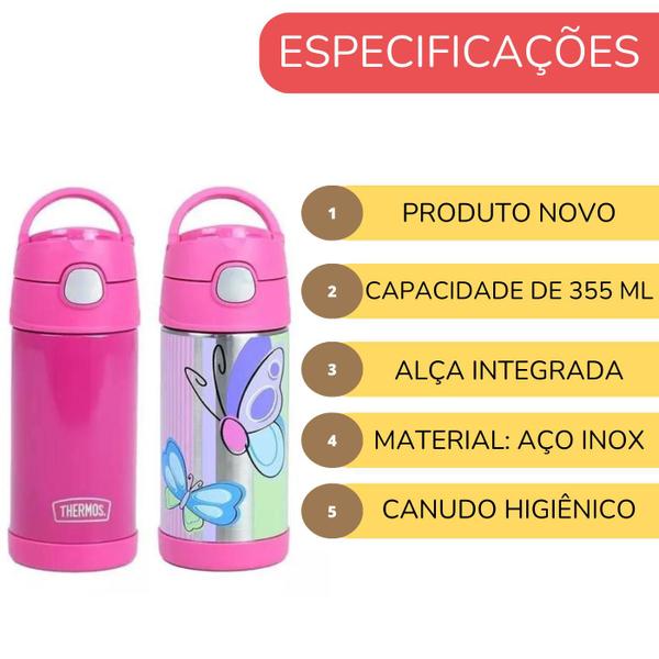 Imagem de Kit 2 Garrafa Térmica Infantil Thermos Canudo Com Alça