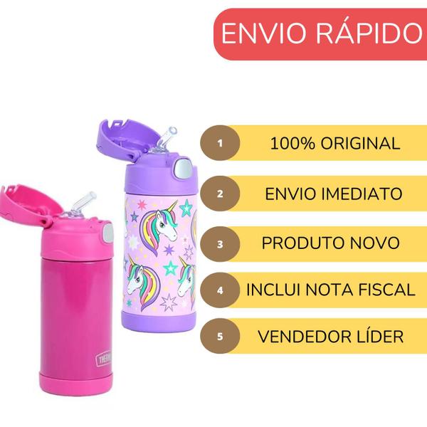 Imagem de Kit 2 Garrafa Térmica Infantil Thermos Inox 355ml Rosa Orlando e Unicórnio