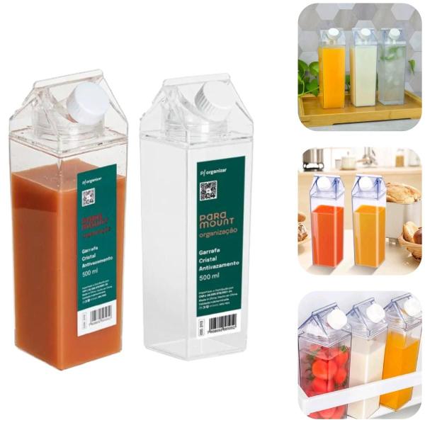 Imagem de Kit 2 Garrafas 1 LT + 500 ML Água Suco Leite Acrilico Tampa Jarra