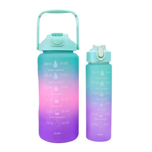 Imagem de Kit 2 garrafas de plástico motivacional tie dye 2l e 650ml