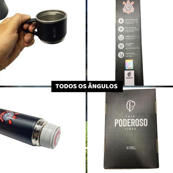 Imagem de Kit 2 Garrafas Térmica Preta 420Ml 6 Canecas G Quente Frio