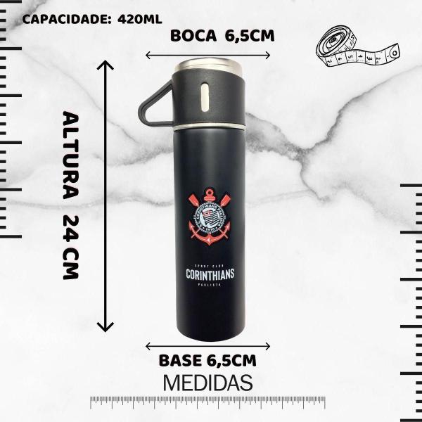 Imagem de Kit 2 Garrafas Térmica Preta 420Ml 6 Canecas G Quente Frio