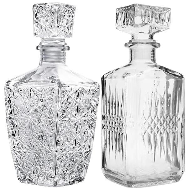 Kit 2 Garrafas Vidro Licoreira Decoração Frasco Cristal Lapidada Whisky Licor Quadrada Gra... Kit 2 Garrafas Vidro Licoreira Decoração Frasco Cristal Lapidada Whisky Licor Quadrada Gra...