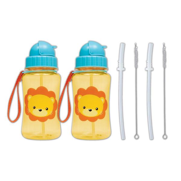 Imagem de Kit 2 garrafinhas infantil 400 ml buba com 2 canudos extra reposição retrátil silicone