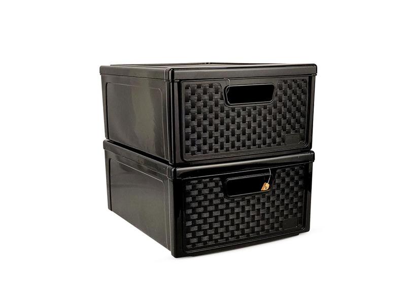 Imagem de Kit 2 Gaveteiro Modular Empalhável Organizador Multiuso Rattan Plástico Resistente 1 Unidade